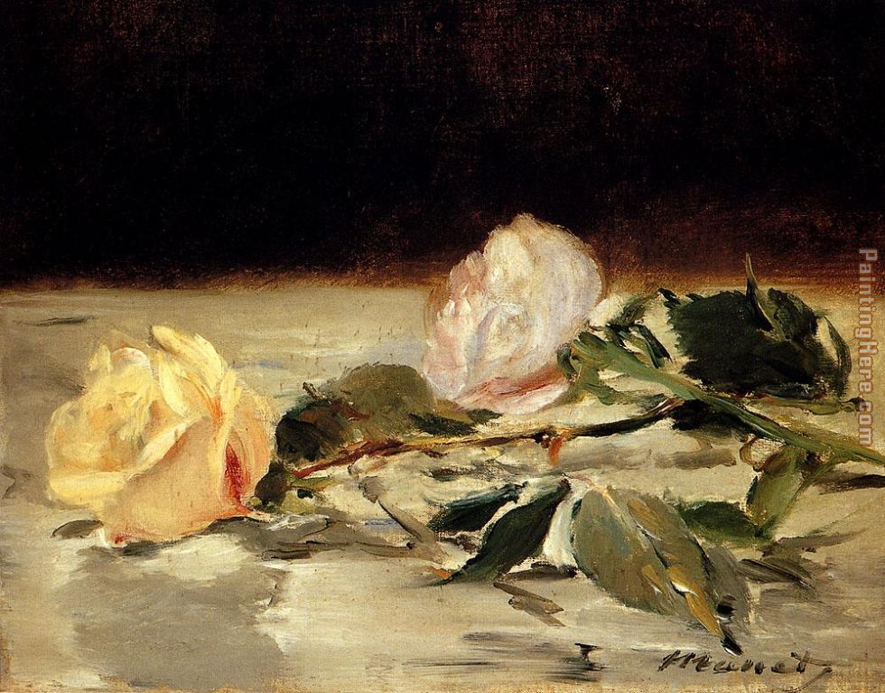 Two Roses On A Tablecloth painting - Edouard Manet Two Roses On A Tablecloth art painting